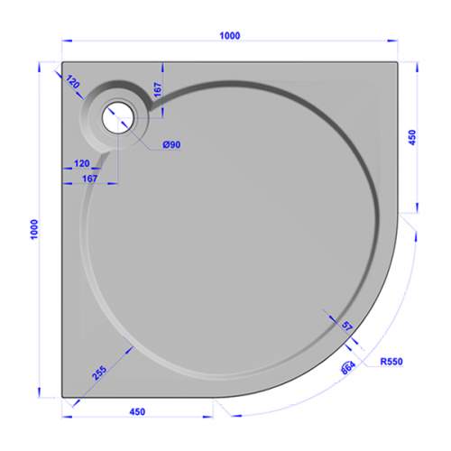 Душевой поддон 100x100x16 см R-серый