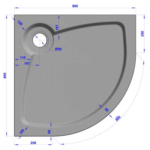 Душевой поддон 80x80x16 см R-серый