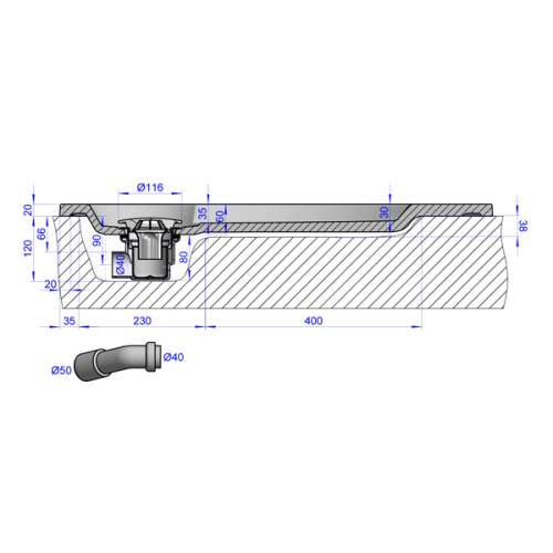 Душевой поддон  100x100x2 см P-черный